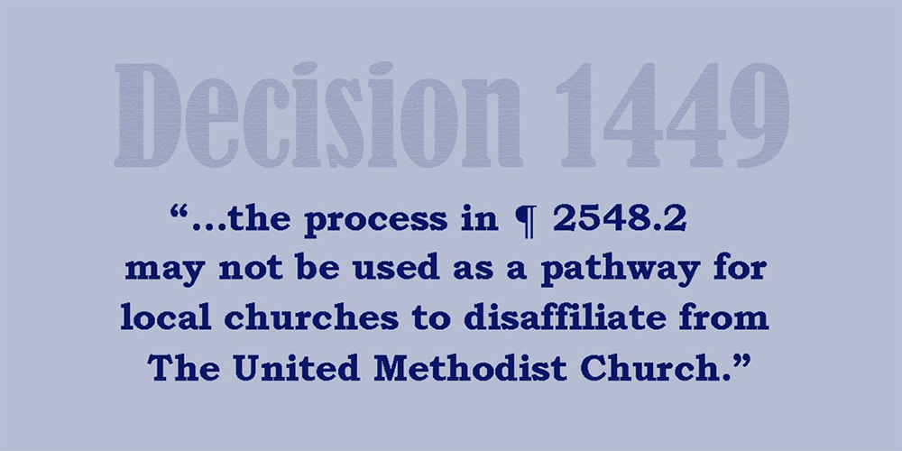 The Judicial Council decision ruling out Paragraph 2548.2 as an exit path for churches has implications for congregations considering leaving The United Methodist Church. The church court ruling also could have an effect if churches head to civil courts. Graphic by Laurens Glass, UM News.