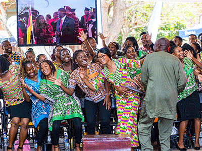 Members of the Africa University choir sing during the school’s 30th anniversary celebration on Oct. 22. Photo courtesy of the Africa University Public Affairs Office.