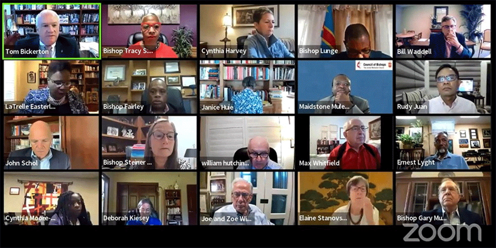 During their online meeting Aug. 26, bishops unanimously affirmed a statement addressing gun violence. To stop the gun violence epidemic in the U.S. and around the globe, bishops are urging United Methodists to raise their prayers to God and contact their elected leaders. Screengrab courtesy of the Council of Bishops via Zoom by UM News.