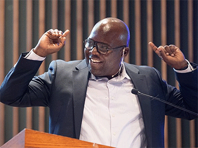 The Rev. David Ssebulime preaches about unity during a joint worship service of five ethnically diverse congregations on World Communion Sunday at Hillcrest United Methodist Church in Nashville, Tenn. Ssebulime is the church’s senior pastor.