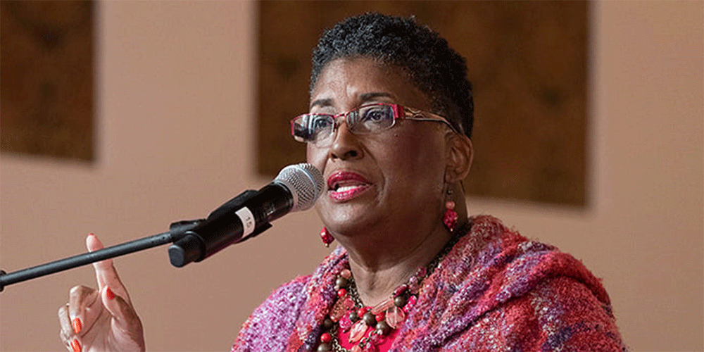 Cynthia Bond Hopson leads a meditation for General Council on Finance and Administration board members and guests during a worship service at the Upper Room Chapel in Nashville, Tenn. Hopson called on the finance agency to be bold in a time of uncertainty. “Tomorrow is uncertain,” she said. “Today is all we have.” She serves as chief equity officer and assistant general secretary of the United Methodist Board of Higher Education and Ministry. Photo by Mike DuBose, UM News.