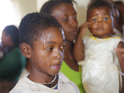 More than 40 children were baptized during the founding service at Madagascar’s Ambodifasika United Methodist Church on Feb. 27. Photo by the Rev. Gustavo Vasquez, UM News.