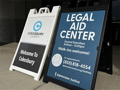 Cokesbury UMC signs welcome clients on the second Saturday of the month.