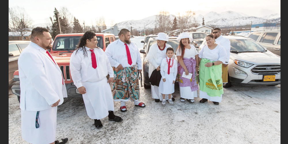 Members of Ola Toe Fuataina United Methodist Church gather before the chartering service for their new church at the Alaska United Methodist Conference Center in Anchorage. Photo by Mike DuBose, UM News.