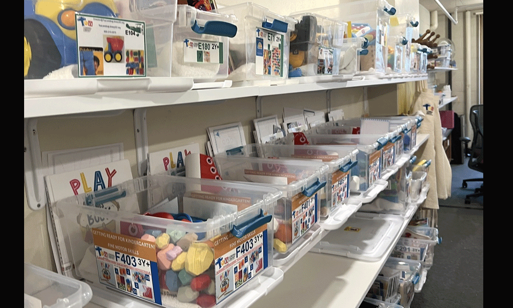 Sorted toys line the Toy Lending Library walls at First UMC in Sioux Falls, SD. Photos by Doreen Gosmire.