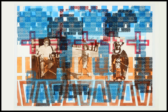 “Influence of Ancestors,” an artwork by Tony A. Tiger, is about how ancestors can inform, inspire and encourage. Images include Tiger at 15, his grandfather and a Fox warrior. Photo courtesy of the United Methodist Board of Global Ministries.