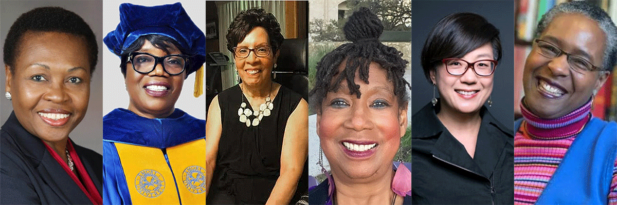 (from left to right) The Rev. Rosetta Ross, Ph.D., Photo courtesy of the United Methodist Board of Higher Education and Ministry; the Rev. Karen Y. Collier, Photo courtesy of M. Garlinda Burton; The Rev. Yar Donlah Gonway-Gono, Ph.D., Photo courtesy of African Universities; The Rev. Linda E. Thomas, Ph.D., Photo courtesy of Thomas; Wonhee Anne Joh, Ph.D., Photo courtesy of Garrett-Evangelical Theological Seminary; and The Rev. Traci C. West, Ph.D., Photo courtesy of West.