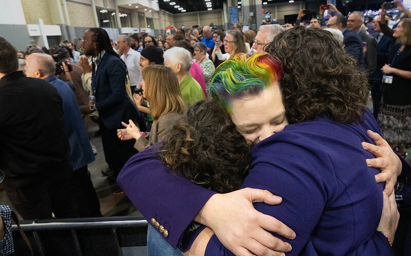 Delegates react after vote over LGBTQ inclusion at United Methodist General Conference. Photo by Larry McCormack, UM News.
