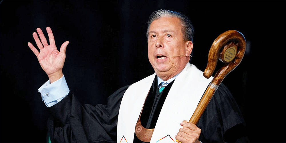 Bishop David Wilson, the first Native American to be elected a United Methodist bishop, preaches on May 1 during morning worship at the United Methodist General Conference in Charlotte, N.C. Photo by Paul Jeffrey, UM News.
