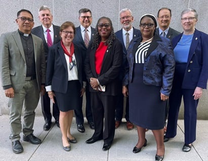 2024-2032 Judicial Council Members Members of the 2024-2028 Judicial Council, from left, are: Front row, The Rev. Jonathan Ulanday, the Rev. Susan Henry-Crowe, the Rev.  Angela Brown and Molly Hiekani Mwayera and back row, Bill Waddell, Andrew Vorbrich, the Rev. Øyvind Helliesen, the Rev. Luan-Vu Tran and Harriett Jane Olson. UM News Photo by Linda Bloom