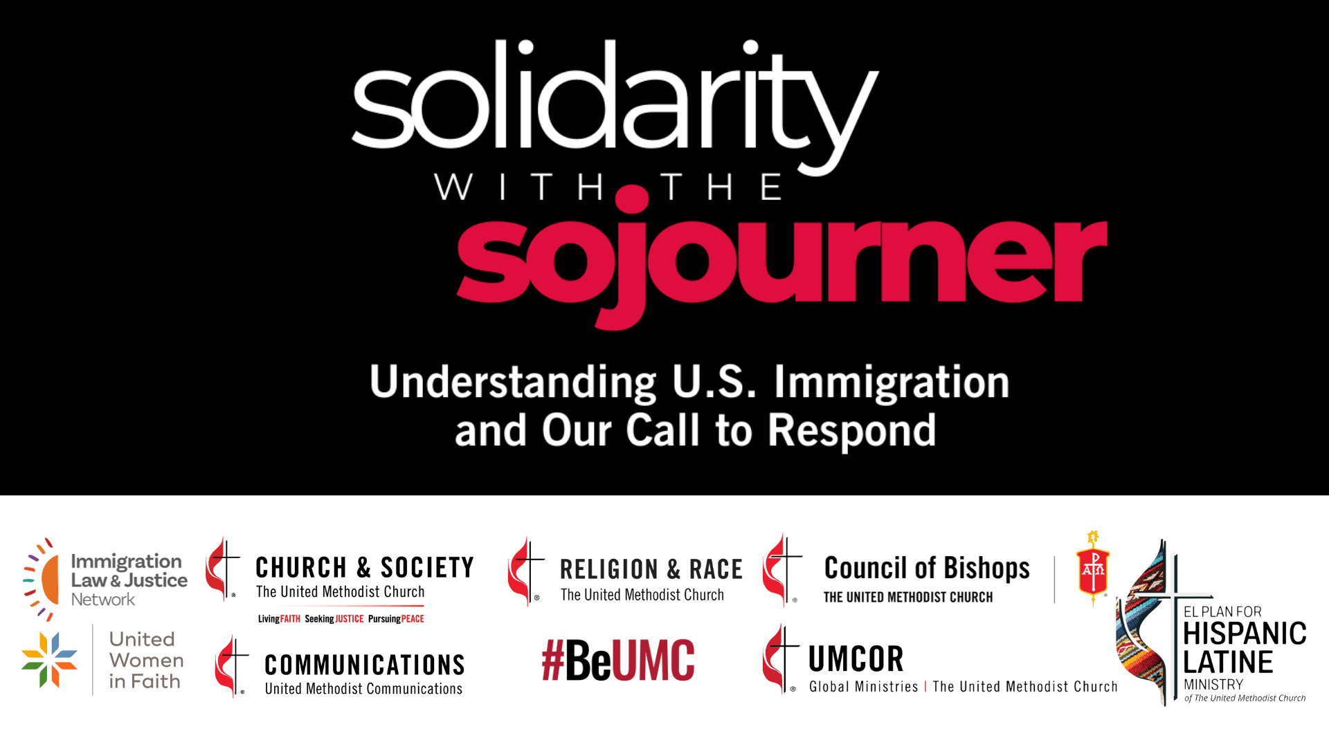 "Solidarity with the Sojourner," a webinar co-hosted by multiple denominational agencies and entities, is set for Feb. 10, 2025. United Methodists are invited to the conversation about U.S. immigrant justice and our call to respond. Logo design by United Methodist Communications.