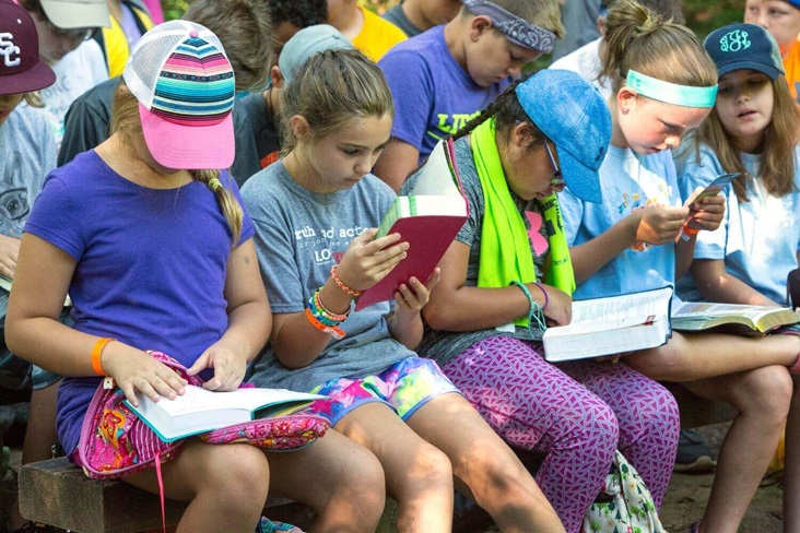 Campers at Cedar Crest Camp in Lyles, TN, study their Bibles.