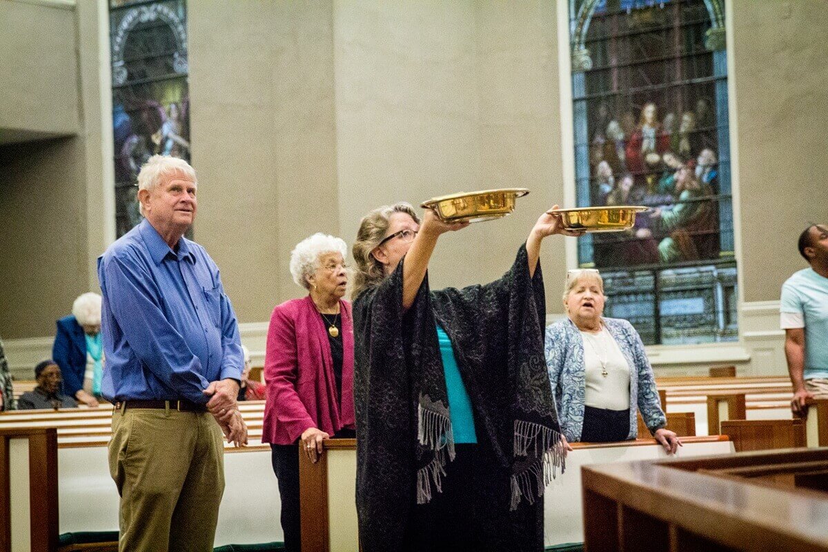 The offering is gathered at McKendree UMC in Nashville, TN