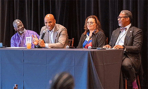 Members of the Black College Fund’s Council of Presidents participate in a panel on Junteenth campus celebrations at NAAMSCU/University Senate Joint Meeting on June 19. Photo by Adam Bowers