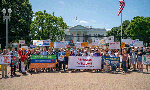 Ecumenical demonstration outside the Whitehouse on World Refugee Day 2025. (Photo: CWS)