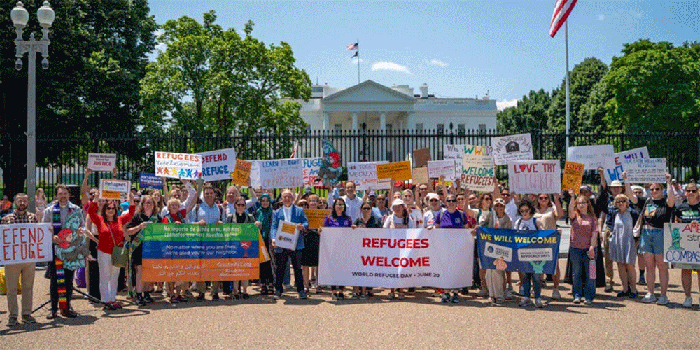 Ecumenical demonstration outside the Whitehouse on World Refugee Day 2025. (Photo: CWS)
