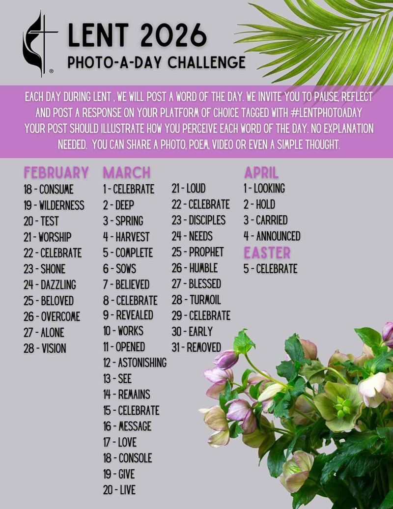 List of words for the 2026 Lent Photo-a-Day Challenge