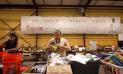 Volunteers pack relief supply kits at the United Methodist Committee on Relief’s Sager Brown Depot in Baldwin, La. UMCOR announced that it will no longer operate the depot, starting January 2027, as it looks to modernize the way the relief agency manages materials and reduce costs. Photo courtesy of the Louisiana Conference.
