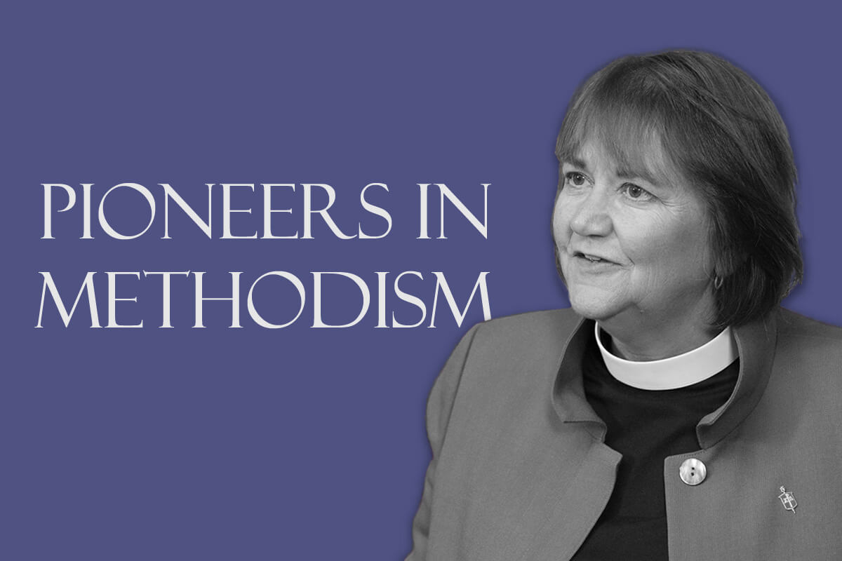 Karen Oliveto broke barriers by becoming the first openly gay bishop in The United Methodist Church. Photo by Mike DuBose; graphic by Laurens Glass, United Methodist News.