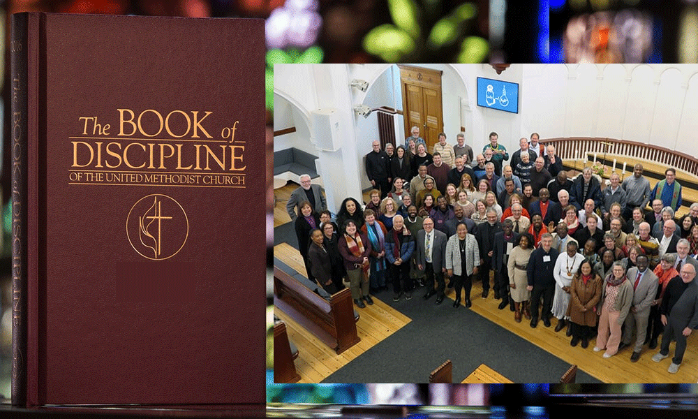 All the United Methodist leaders meeting in Denmark stand for a group photo after worship at Jerusalem United Methodist Church in downtown Copenhagen. Photo by Heather Hahn, UM News.