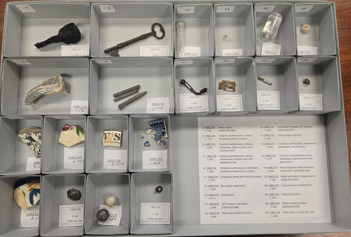 Artifacts from an Archaeological Dig of Otterbein’s cabin in 2023, on loan from the State of Maryland to the Baltimore-Washington Conference of The UMC.