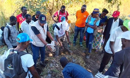 Residents in the Kimbamba area near Malanje, Angola, learn techniques for preparing compost. Increasing food security has been a key part of a program by The United Methodist Church’s East Angola Annual Conference. With funding from Global Ministries through the Yambasu Agriculture Initiative, the program has trained and assisted more than 600 families in Eastern Angola. Photo: Emanuel Saprinho