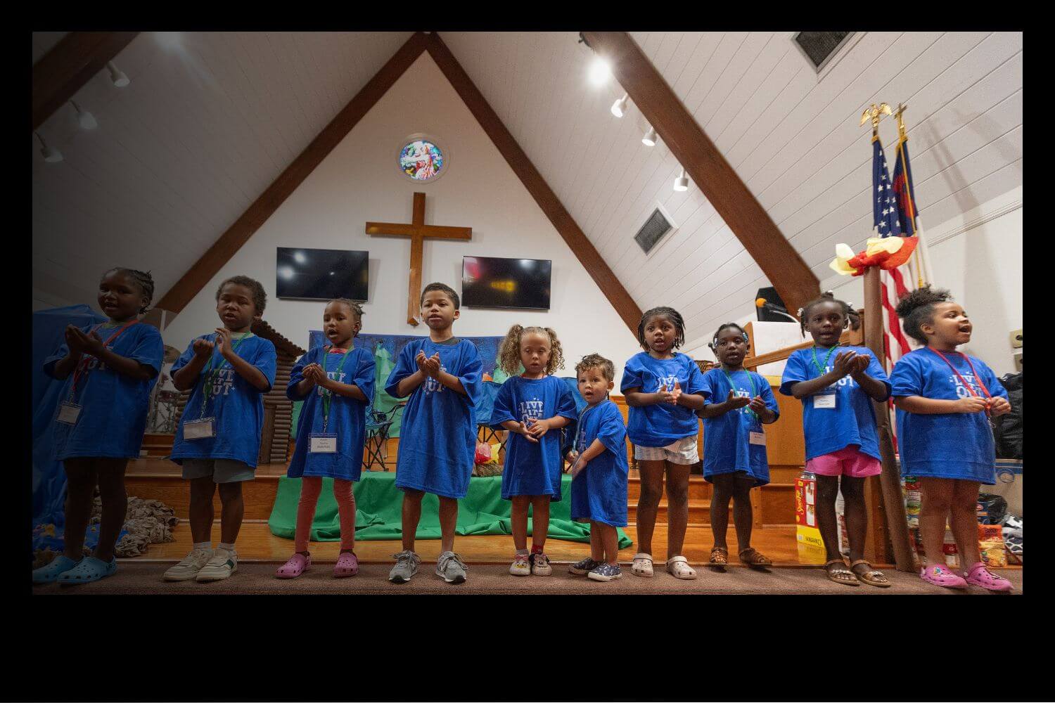 Children perform a skit during vacation Bible school at Hartzell Mt. Zion United Methodist Church in Slidell, La. Photo by Mike DuBose, UM News.