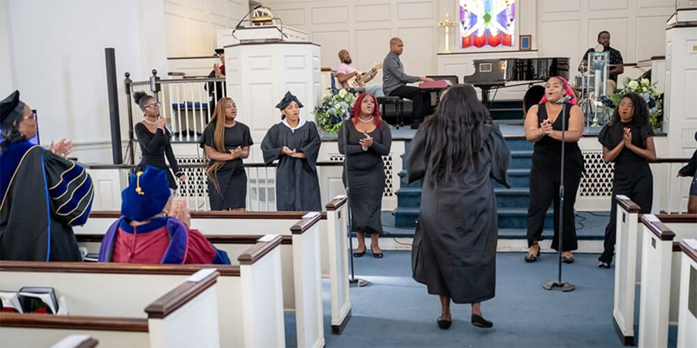 The Bennett College choir performs in the college’s historic chapel, which was restored in part with capital funds from the Black College Fund. (Photo courtesy of Bennett College)