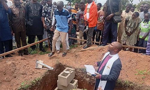 Bishop Ande I. Emmanuel with members of the Bansuwe community during the groundbreaking ceremony for the United Methodist Clinic in Taraba State. Photo by Rev. Filibus Bakari Auta