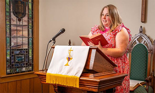 McCluskey preaching at Lea's Chapel UMC. Photos by Bill Snead