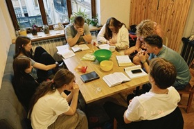 Prayer during Bible study at Youth to Jesus in Lviv, Ukraine. Photo courtesy of Youth to Jesus
