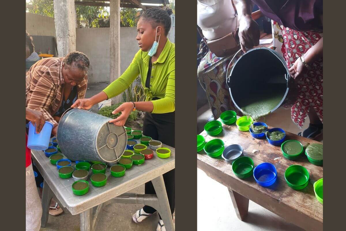 A group of United Methodist women make medicinal soap in Beira, located in northern Mozambique.