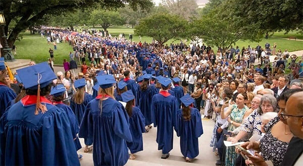 Graduates line up for commencement at Southern Methodist University, a United Methodist-related school. Photo courtesy of SMU.