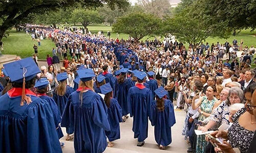Graduates line up for commencement at Southern Methodist University, a United Methodist-related school. Photo courtesy of SMU.