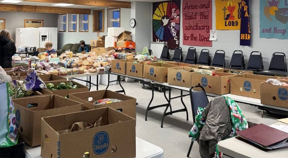 Ready to serve at North Star UMC in Nikiski, Alaska, on the Kenai peninsula. Church members open the pantry even at -28 degrees and in 8 foot of snow, but they have the food boxes ready when people come to get them. Photo: North Star UMC.