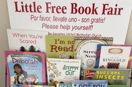 Socastee UMC in South Carolina provides “free little book fair” distributions in schools and other gathering spaces in their community.